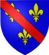 D'azur aux trois fleurs de lys d'or à la bande de gueules